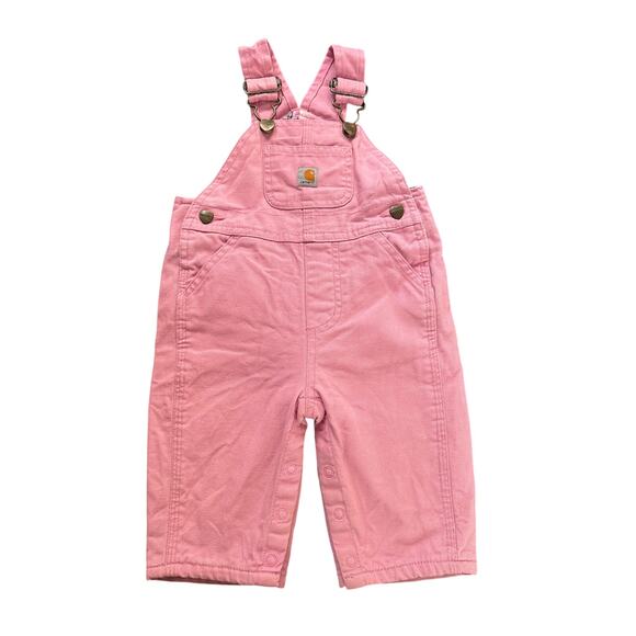 Carhartt Girls Pink Duck Canvas Fleece Lined Coveralls Overalls Bibs 6 months - Picture 1 of 9